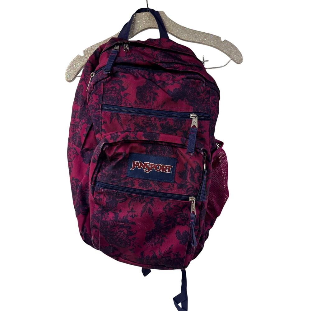 Jansport Big Student Backpack Moonshine Vintage Floral Purple Blue